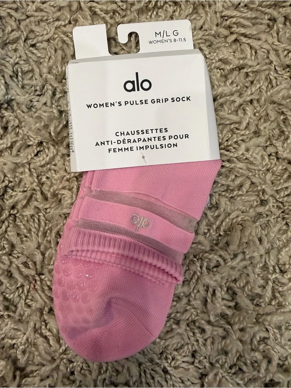 Alo Yoga Women's Pulse Grip Sock - Pink size M/L
